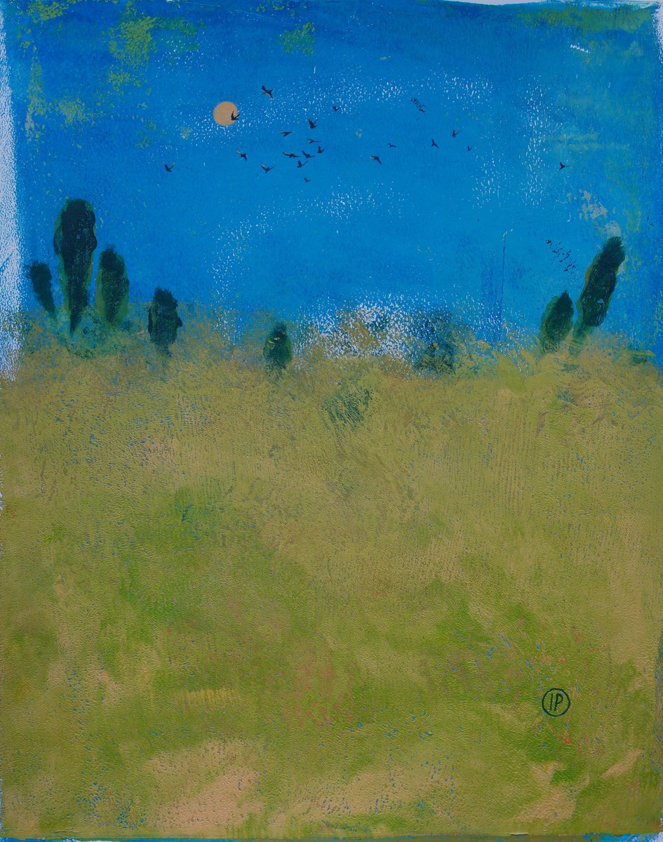 Impressionistic Landscape Acrylic Painting By Irina Plaksina, 11 X 14, Tuscany Night, Original Artwork