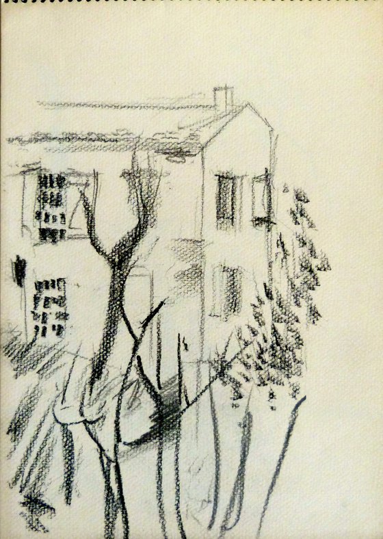 The Suburban House, vintage drawing, 21x29 cm
