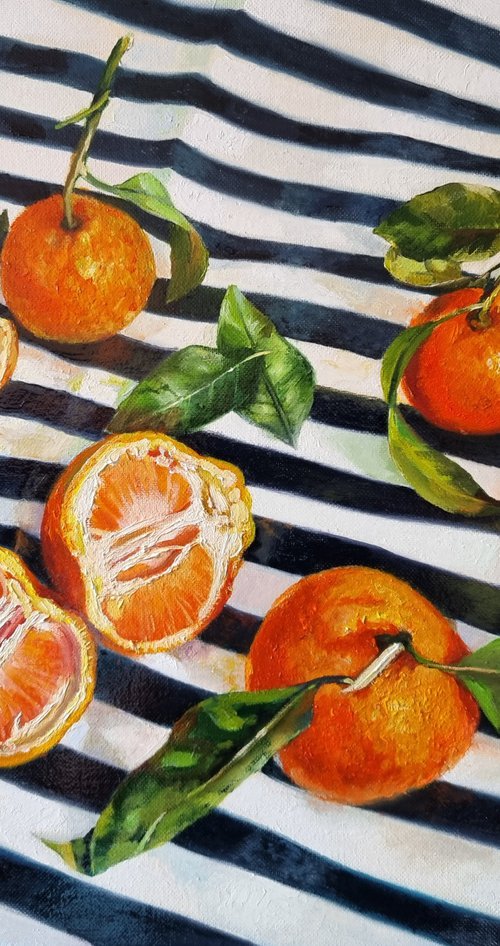 "Tangerine mood. "  Tangerine still life  liGHt original painting  GIFT (2022) by Anna Bessonova (Kotelnik)