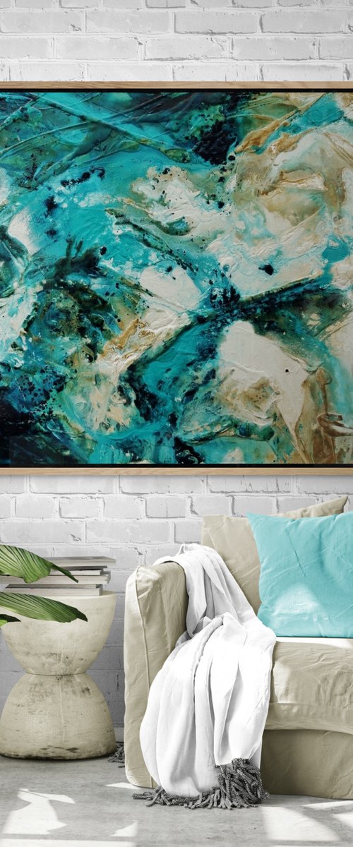 Rusted Honey 160cm x 100cm Teal Rust White Textured Abstract Art by Franko