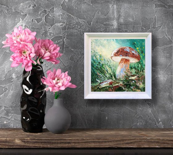 Mushroom Painting Forest Art Landscape Artwork Small Wall Art