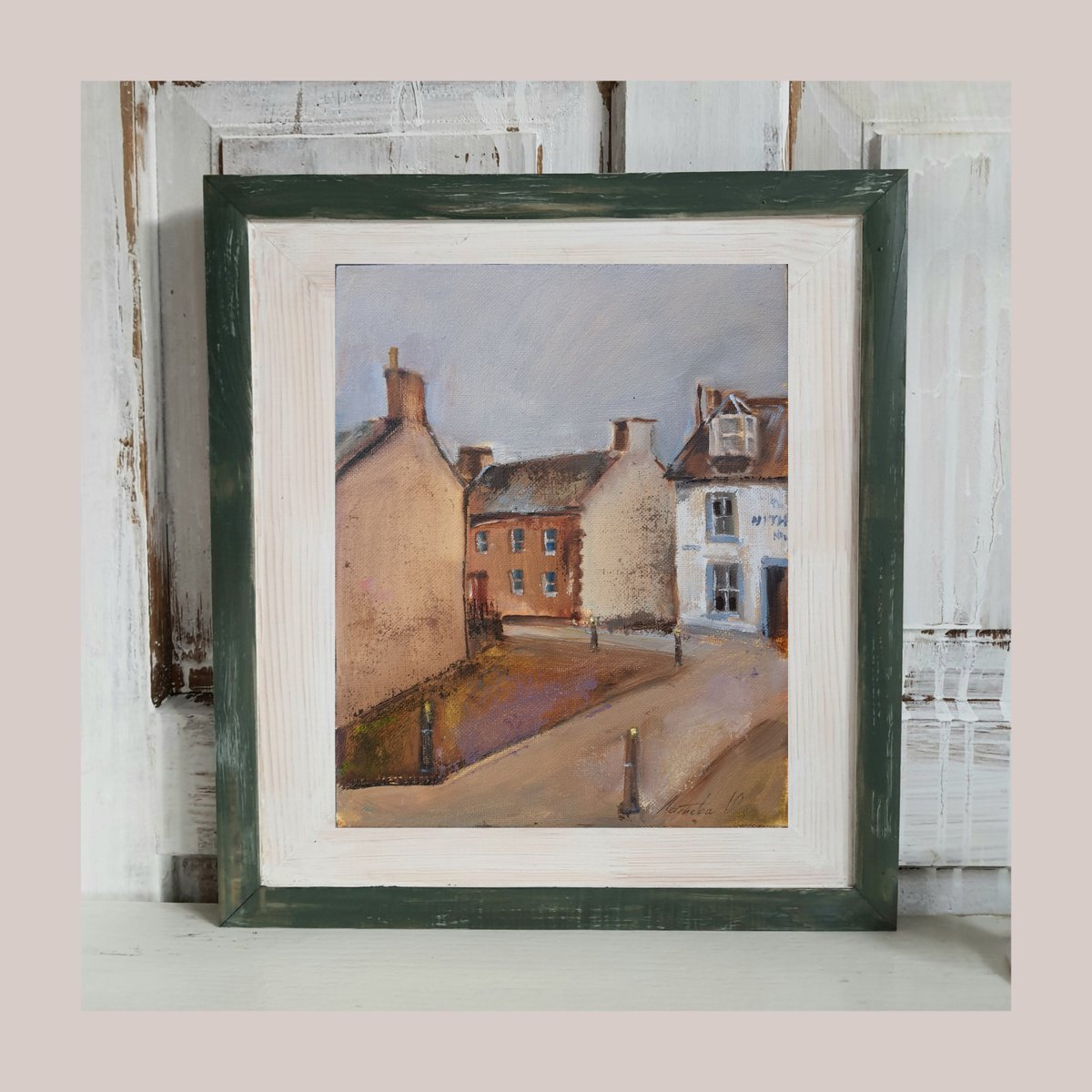 Expressive Cityscapes Oil Painting By Olha Laptieva, 8 X 10", Sanquhar. Hotel, Original Artwork