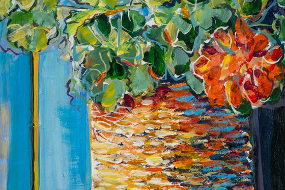 STILL LIFE, GERANIUM IN A BASKET