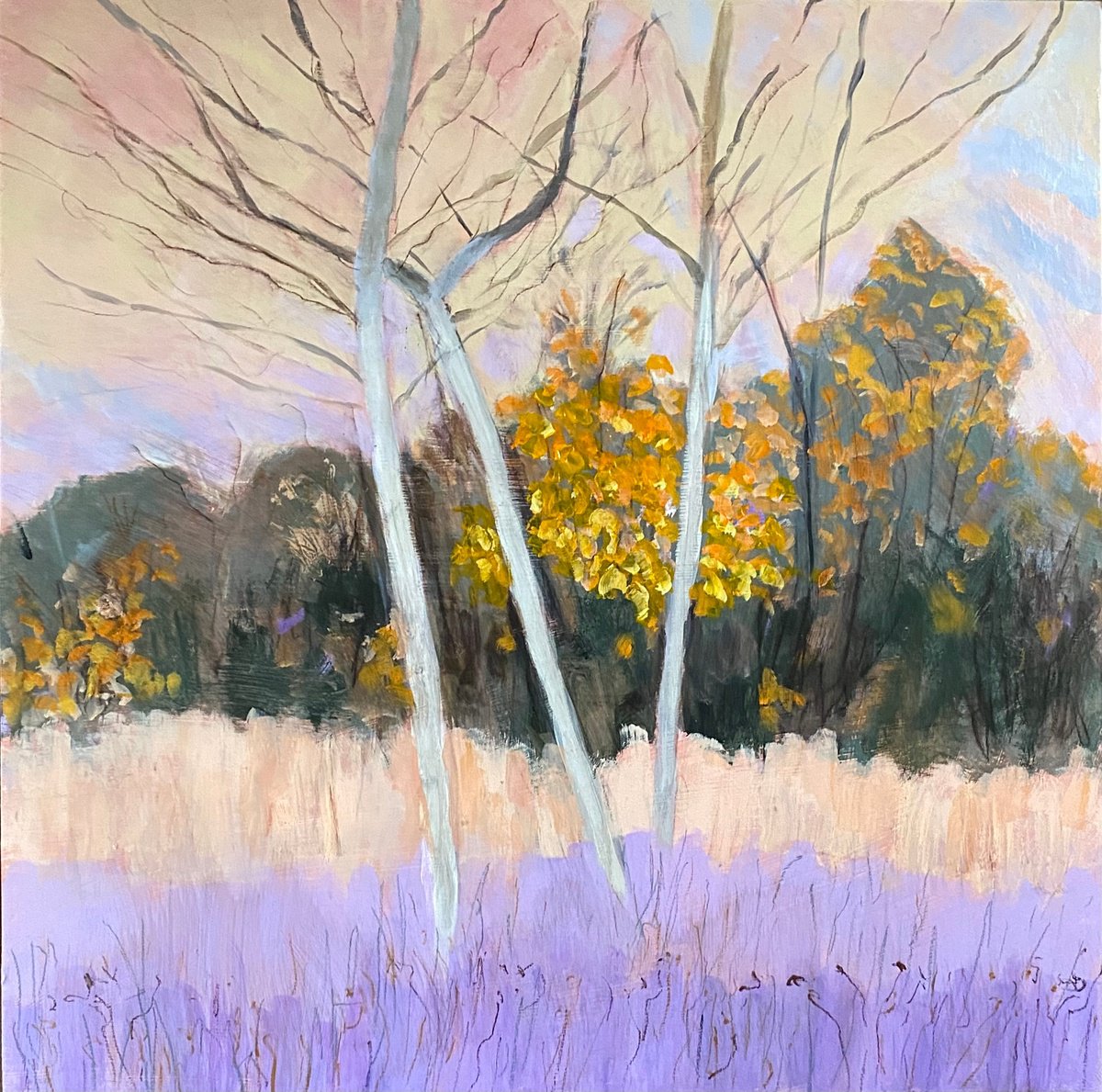 Impressionistic Landscape Acrylic Painting By Nikki Wheeler, 20 X 20", Autumn Glow, Original Artwork