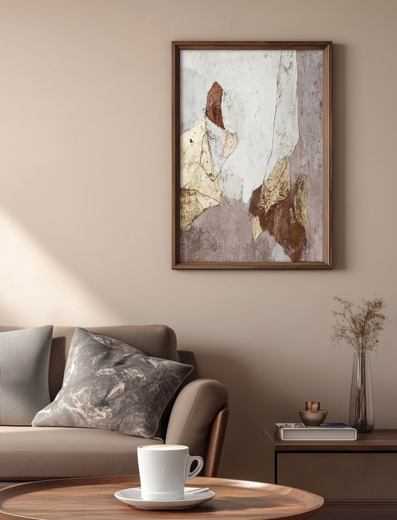 "Slate" Beige brown gold abstract art