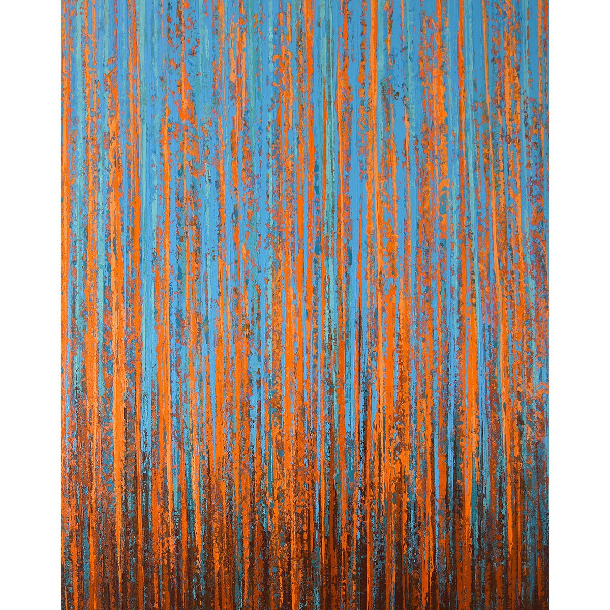 Expressive Abstract Acrylic Painting By Suzanne Vaughan, 24 X 30", Orange Blue - Color Field, Original Artwork