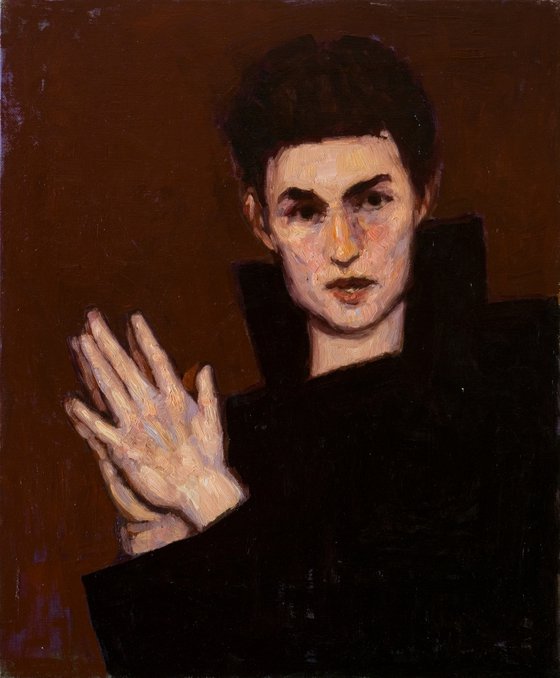 expressionist portrait of a man on a dark background (Egon Schiele influence)