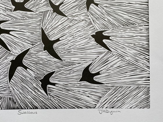 Linocut: Swallows 91/100