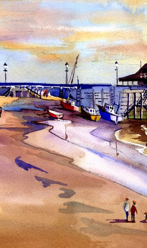 Broadstairs. 'Still October, Viking Bay'. Kent, jetty, beach, sea, harbour, Old Lifeboat House. by Peter Day