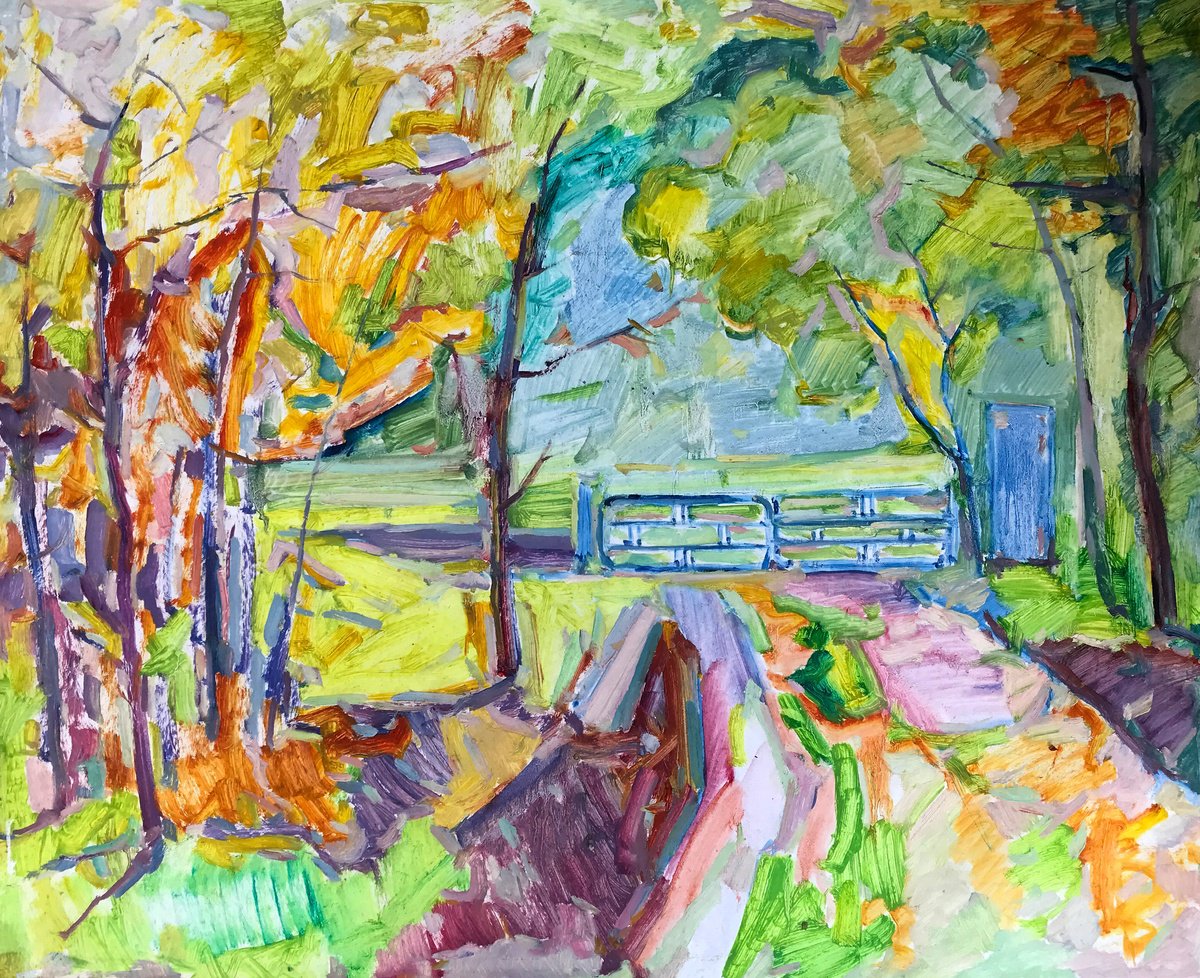 Impressionistic Landscape Oil Painting By Peter Tovpev, 29 X 24", Out Of Town, Original Artwork