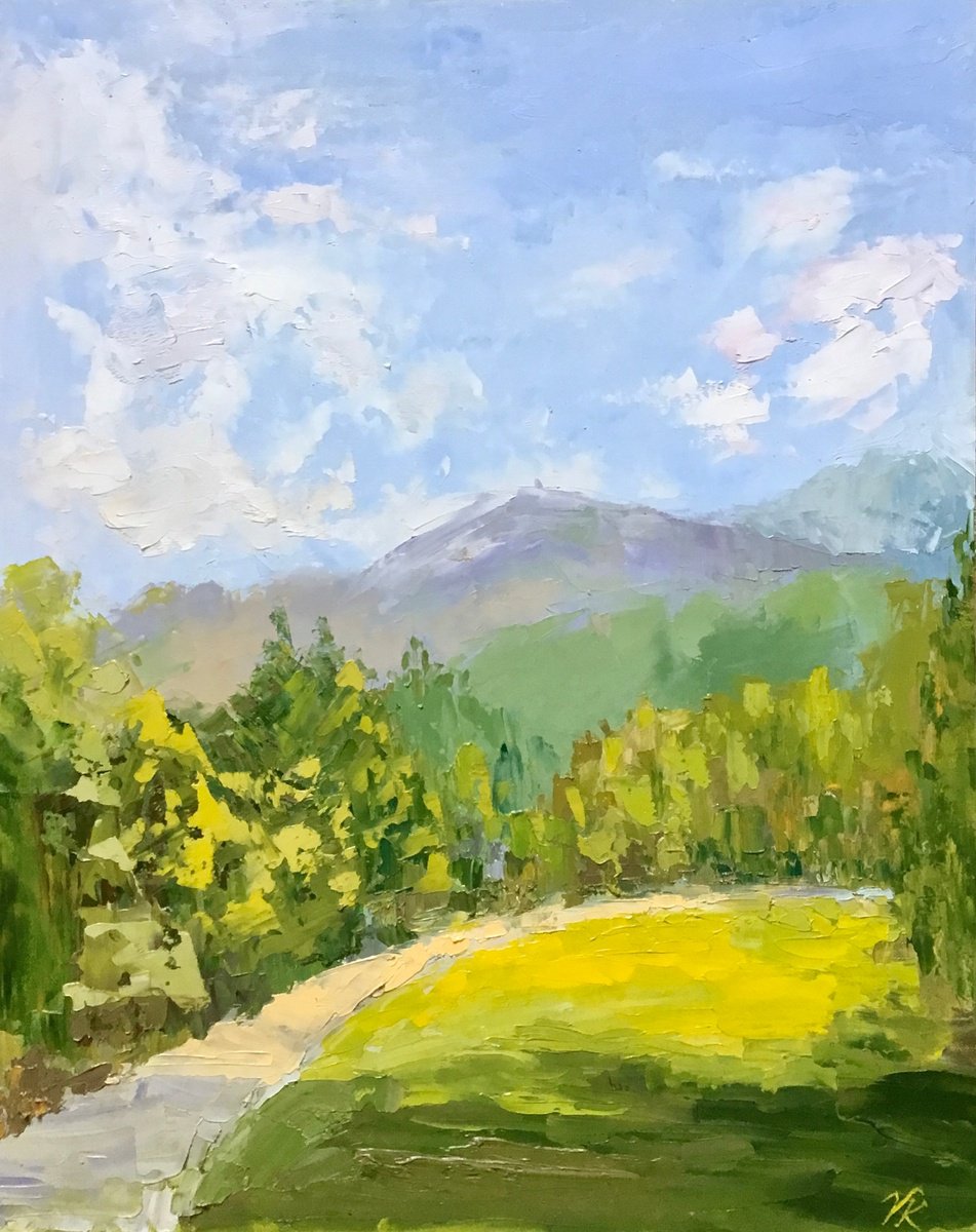 Impressionistic Landscape Oil Painting By Vera Klimova, 16 X 20", Sunny Meadow, Original Artwork