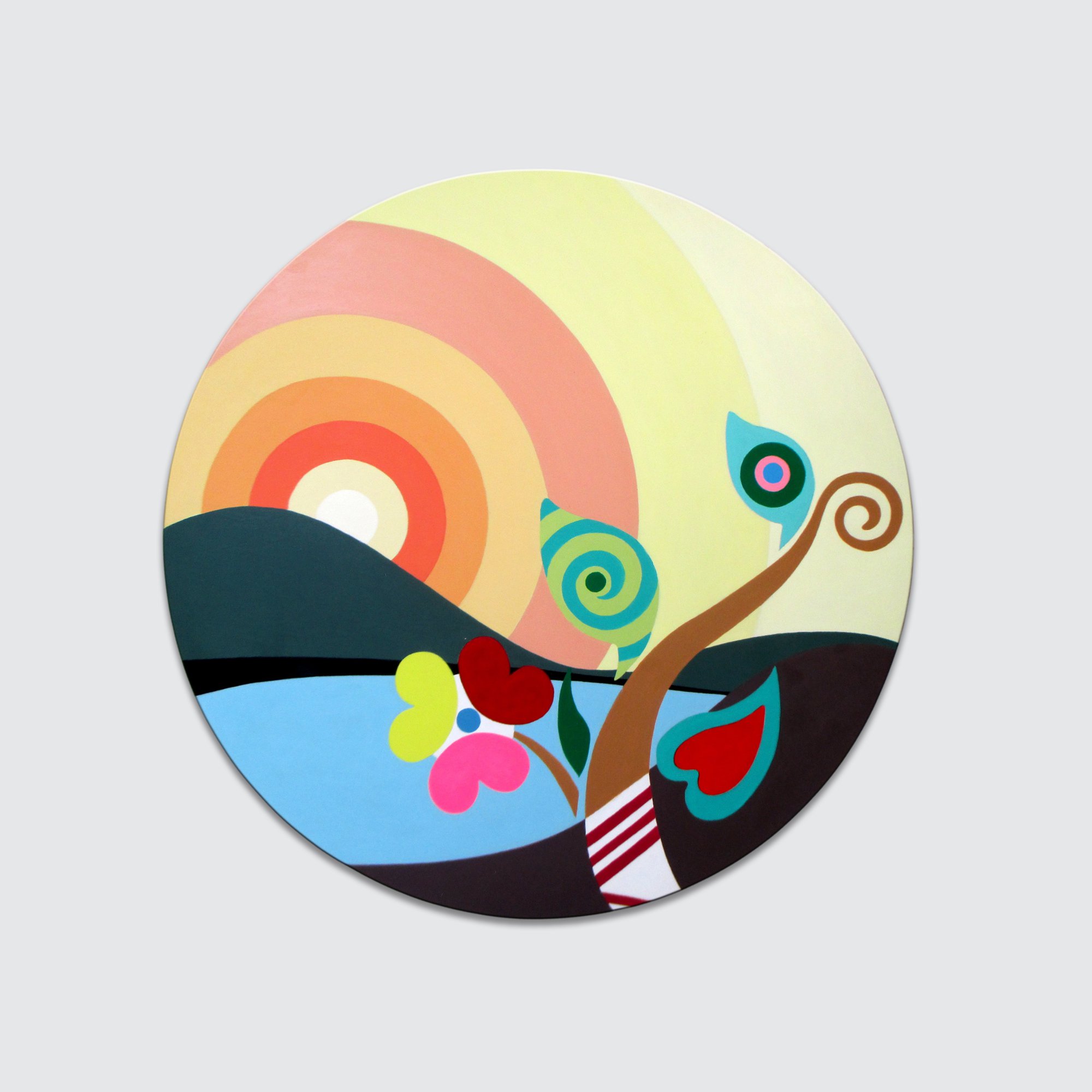 Urban And Pop Landscape Acrylic Painting By Lanre Adefioye, 19 X 19", Divine Love, Original Artwork