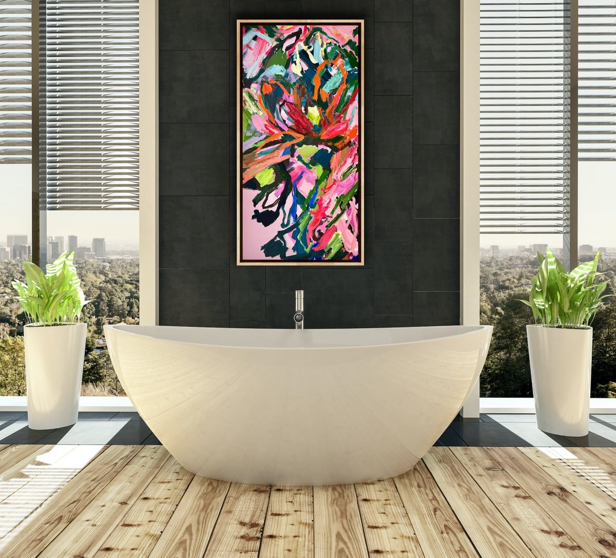 Expressive Botanical Painting By Julia Borg, 24 X 47", "Dancing With Myself...", Original Artwork