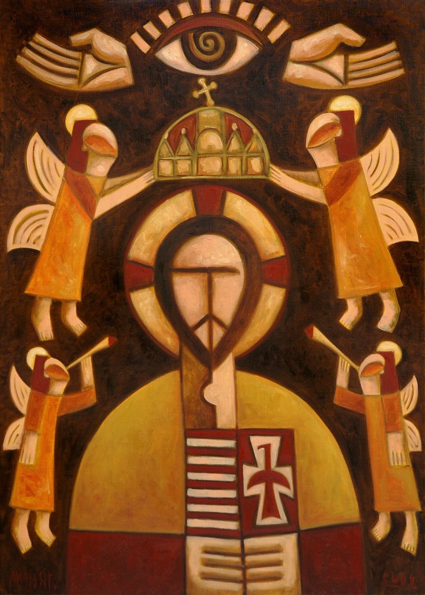 Surrealistic Portrait Oil Painting By Malasits Zsolt, 39 X 55", Jesus Christ - King Of Heaven, Original Artwork