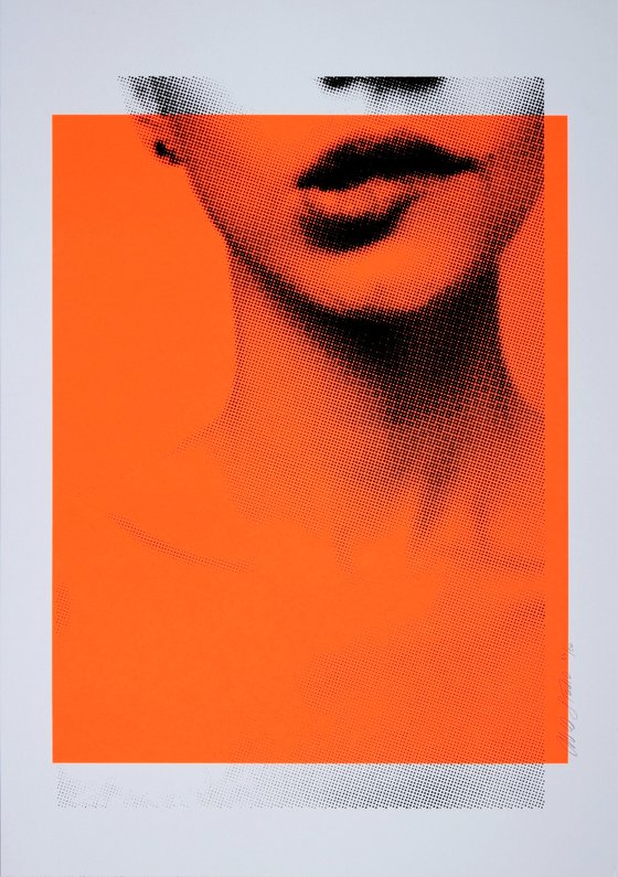 Biting lip in Neon Orange - Screenprint 42x59,4cm - Limited Edition