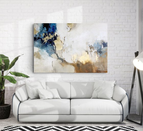 "Avalanche 4" Abstract acrylic blue gold art
