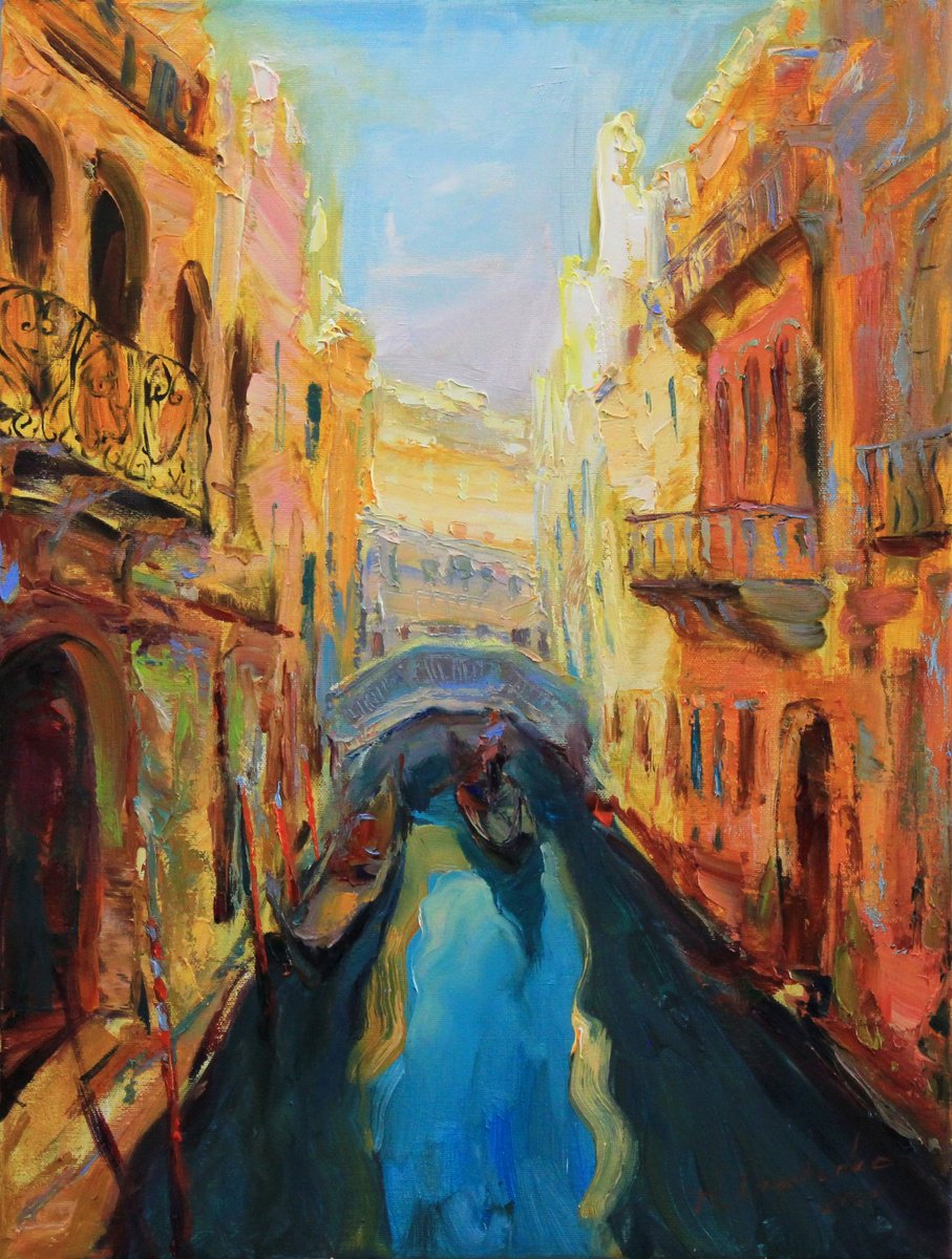 Impressionistic Cityscapes Oil Painting By Alisa Onipchenko-Cherniakovska, 18 X 24, In Venice, Original Artwork