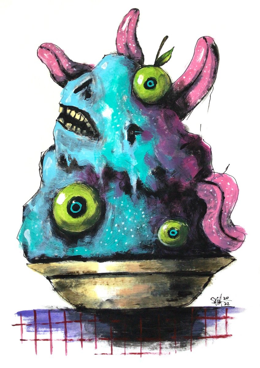 #98 Salad Zombie portrait painting original art, Horror Naive Outsider Folk Art Brut Stran... by Ruslan Aksenov