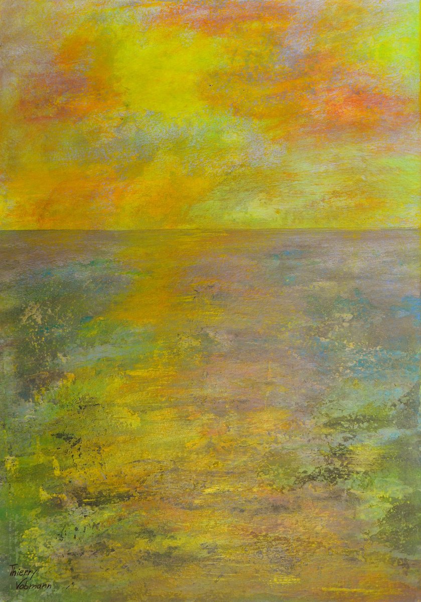 Impressionistic Landscape Acrylic Painting By Thierry Vobmann. Abstract ., 12 X 17", Sunset In Brittany, Original Artwork