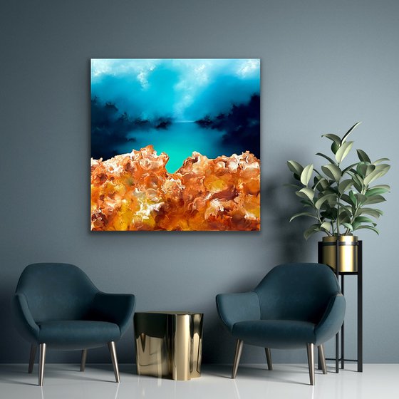 Realm of illusioned seas - Abstract Landscape - 90cm x 90cm