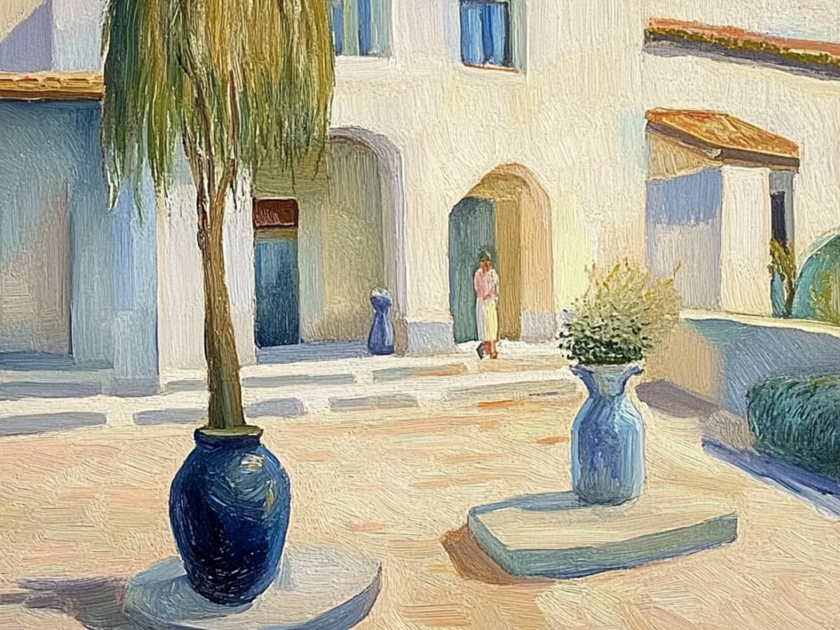 Impressionistic Cityscapes Print By Elena Avanesova, 31 X 24, House In A Courtyard, Original Artwork