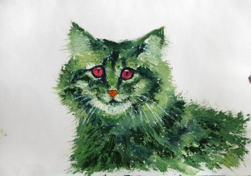 Colorful Cat, II / ORIGINAL OIL PAINTING by Salana Art Gallery