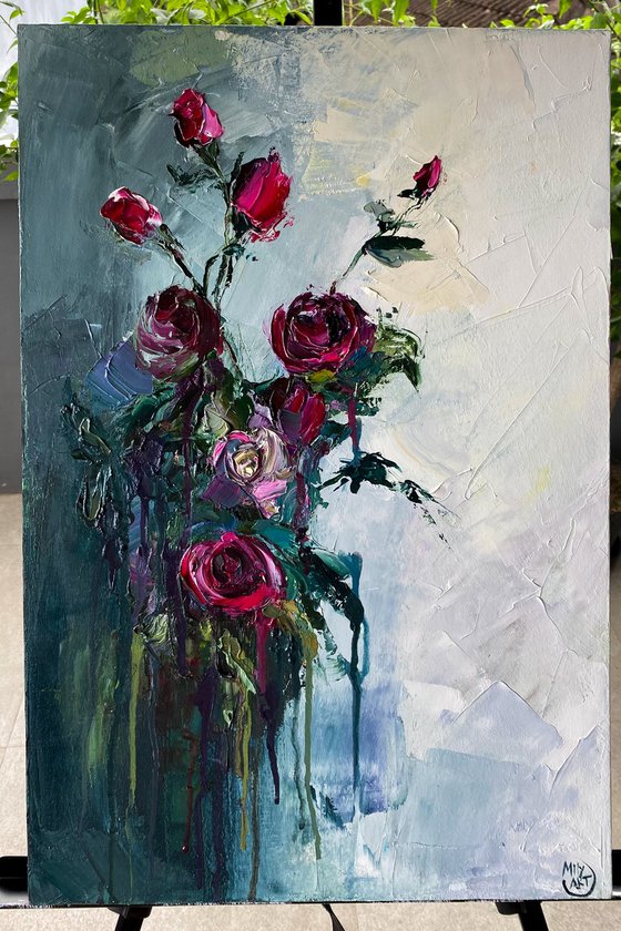 Red Rose Palette Knife Art