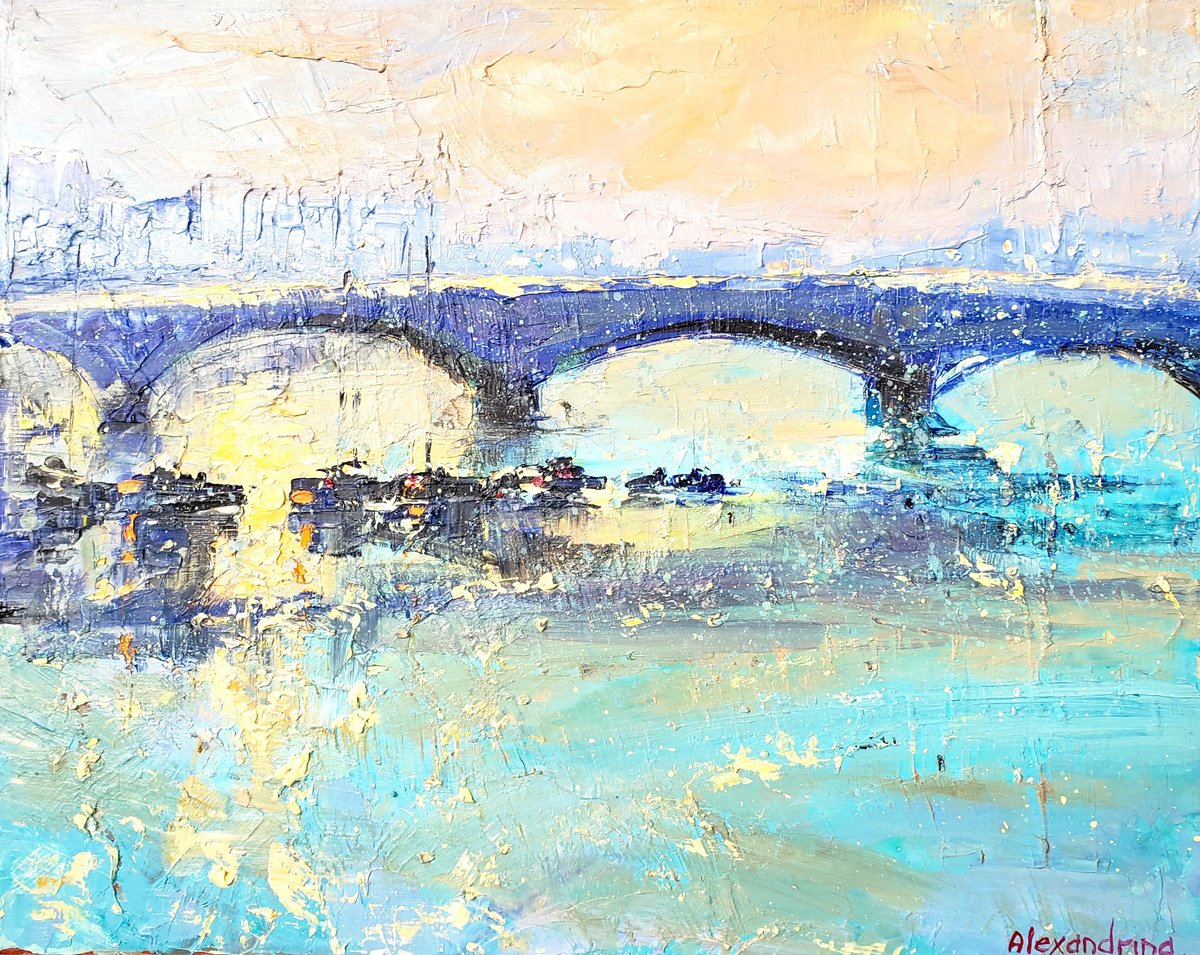 Impressionistic Landscape Oil Painting By Irina Alexandrina, 20 X 16, Bridge., Original Artwork