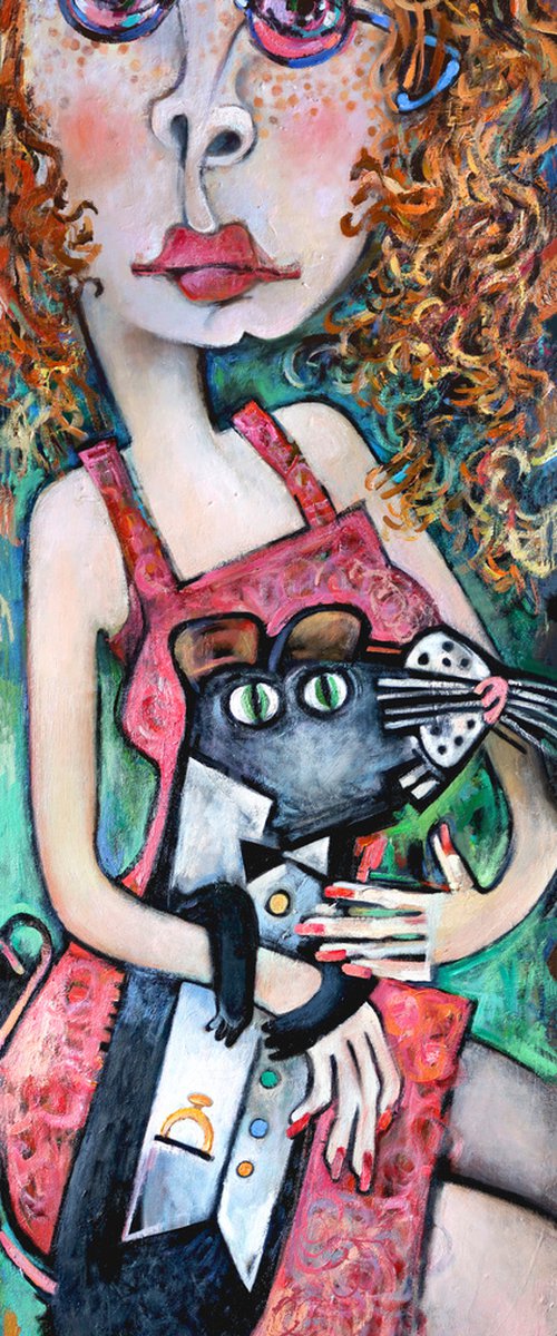 Girl with pink glasses and Chrys Grey. by Nikifor Swiristuhin