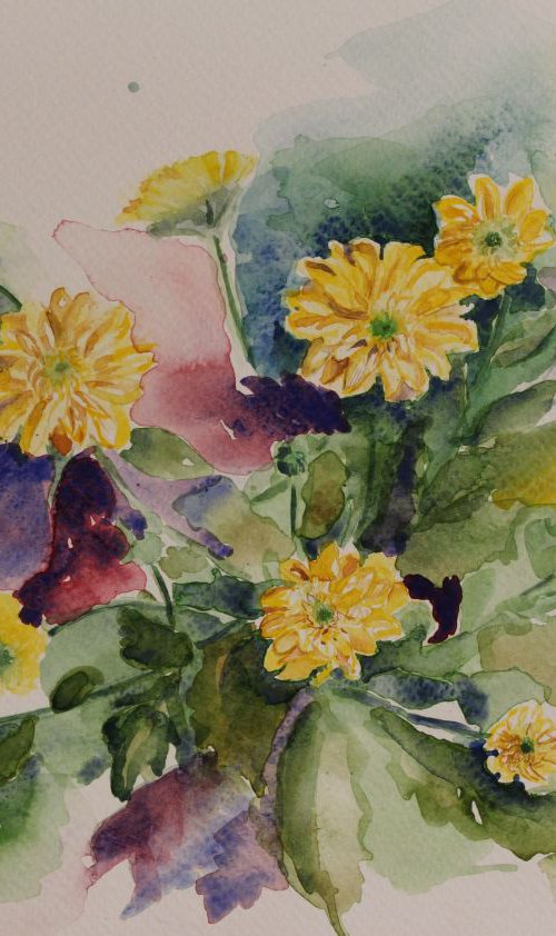 Yellow Chrysanthemum flowers still life SOLD by Geeta Yerra