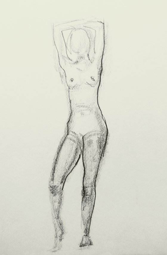 Nude. Erotic original pencil drawing