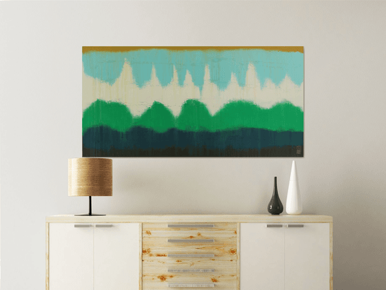 Northern Lights Landscape - Abstract Painting - 140x70xm - Ronald Hunter - 12M