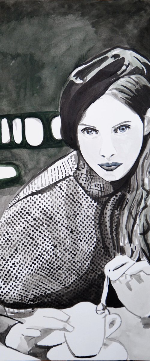 Girl in cafe / 46 X 31.7 cm by Alexandra Djokic