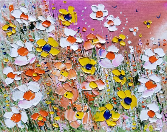 "Abstract Orange Meadow Flowers in Love"
