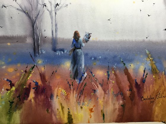 Watercolor "Twilight. Returning” gift for her