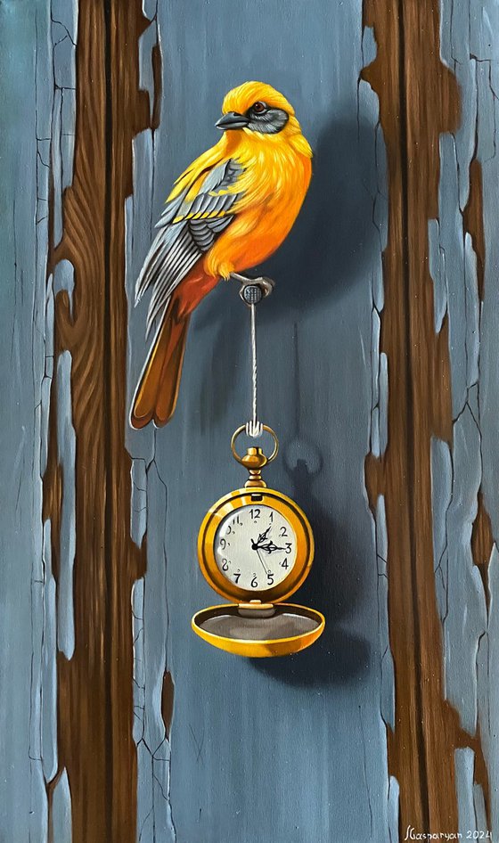 Eternal Moments: Bird and Timepiece