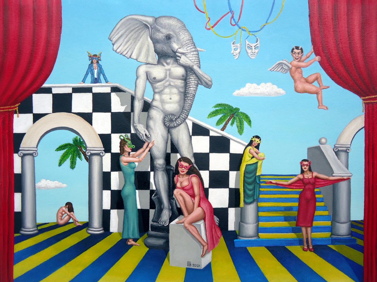 Surrealistic Portrait Oil Painting By Grigor Velev, 24 X 17, Royalty, Original Artwork