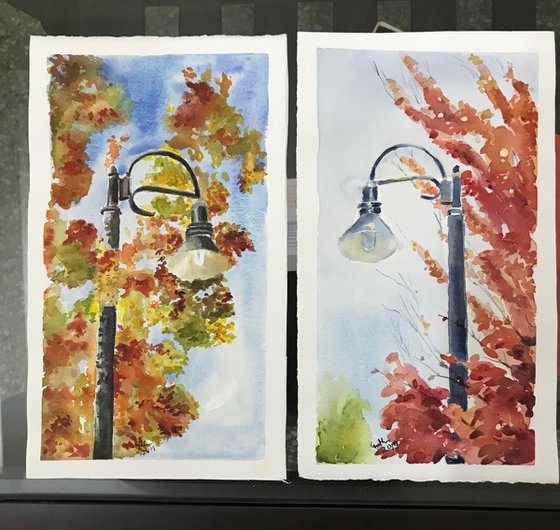 The street lamps in Autumn, 2 small artworks