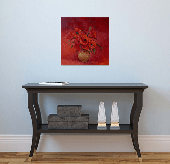 Red Poppies on Red Background