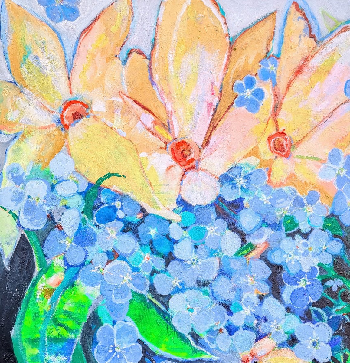 Impressionistic Botanical Acrylic Painting By Kerri Mccabe, 36 X 36", Sweet Memories, Original Artwork