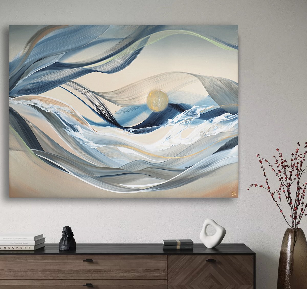 Abstract Acrylic Painting By Novi Lim, 48 X 36", Undercurrent Glow, Original Artwork