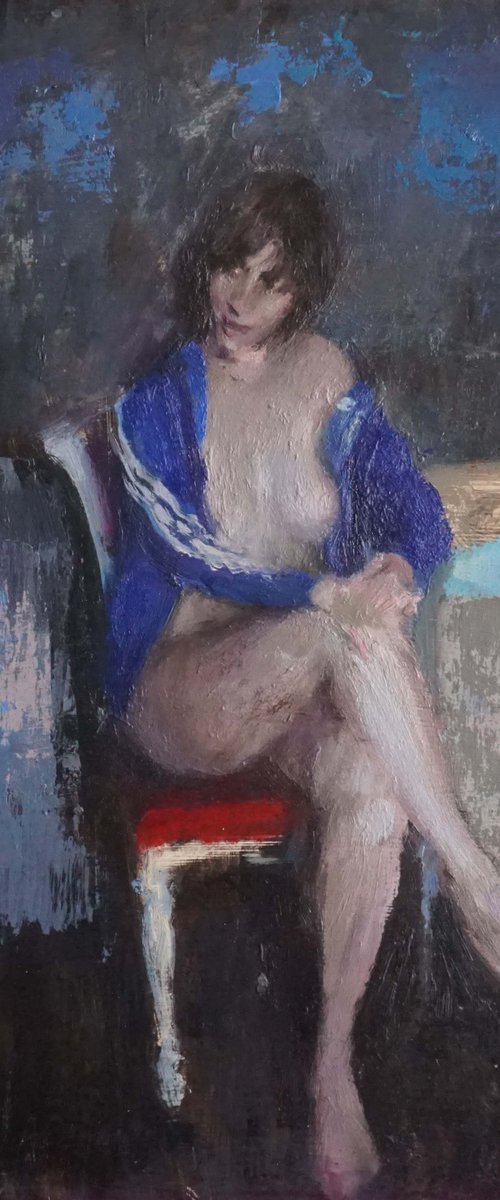 Lucile on red chair by Manuel Leonardi