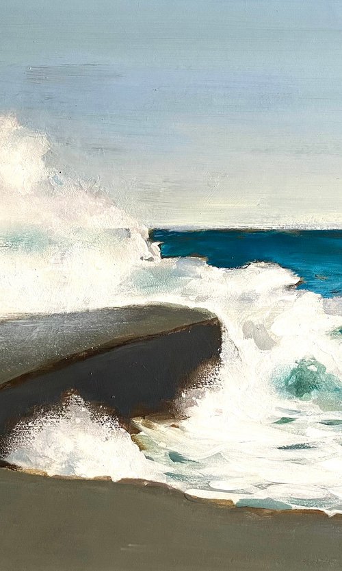 Lyme Cobb Breaking Wave by Nigel Sharman