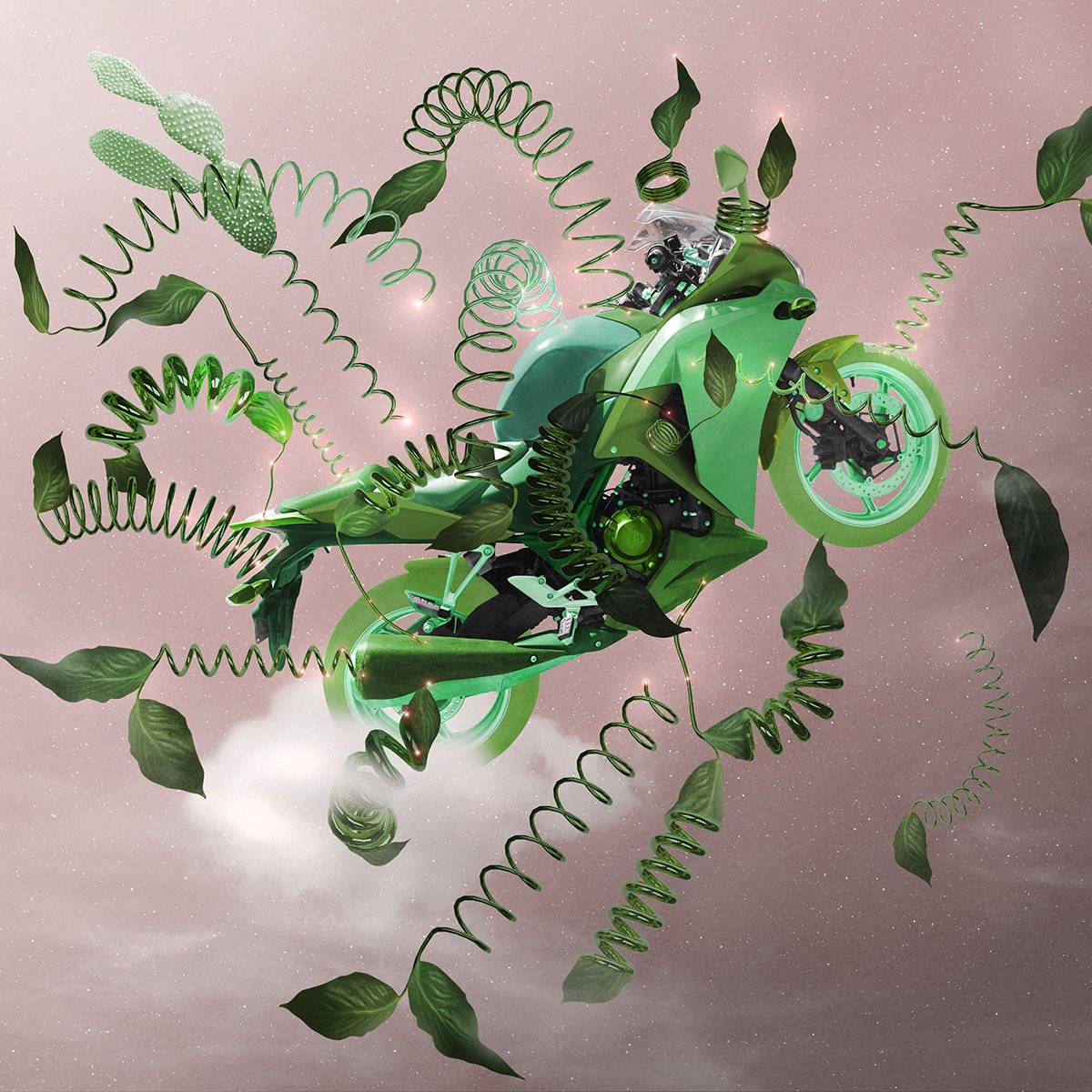 Surrealistic Transport Print By Vanessa T Stefanova, 24 X 24", Wiggly Leaves, Original Artwork