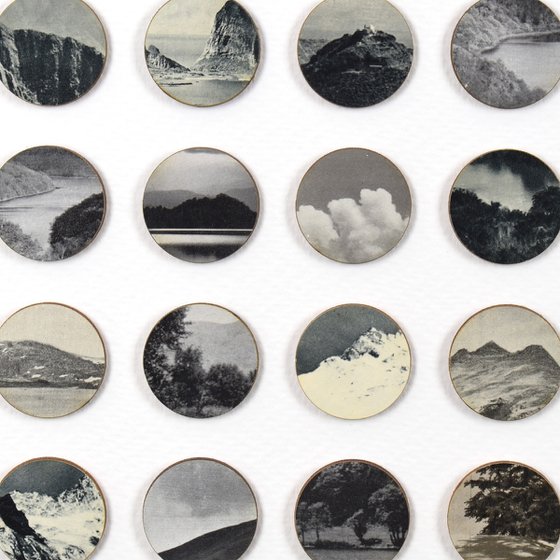Monochrome mixed media landscape dots collage
