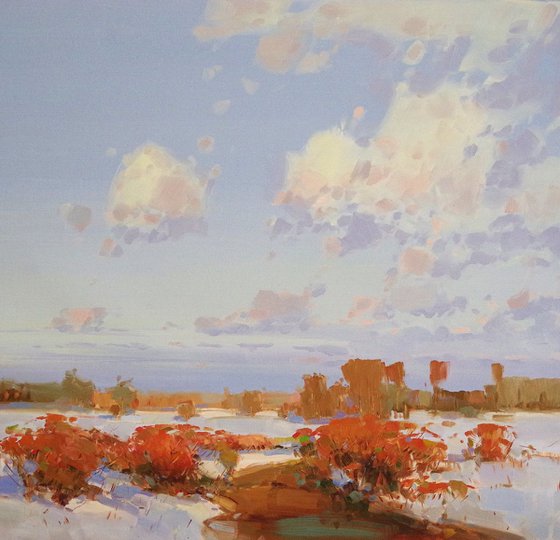 Winter Day, Landscape oil painting, One of a kind, Signed, Handmade artwork
