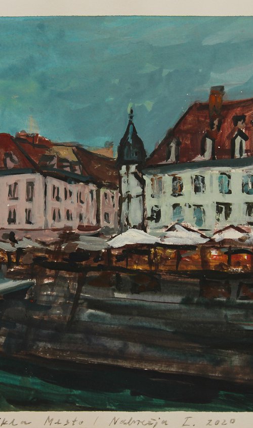 From Cycle City / River Banks I, 2020, acrylic on paper, 20.8 x 29.4 cm by Alenka Koderman
