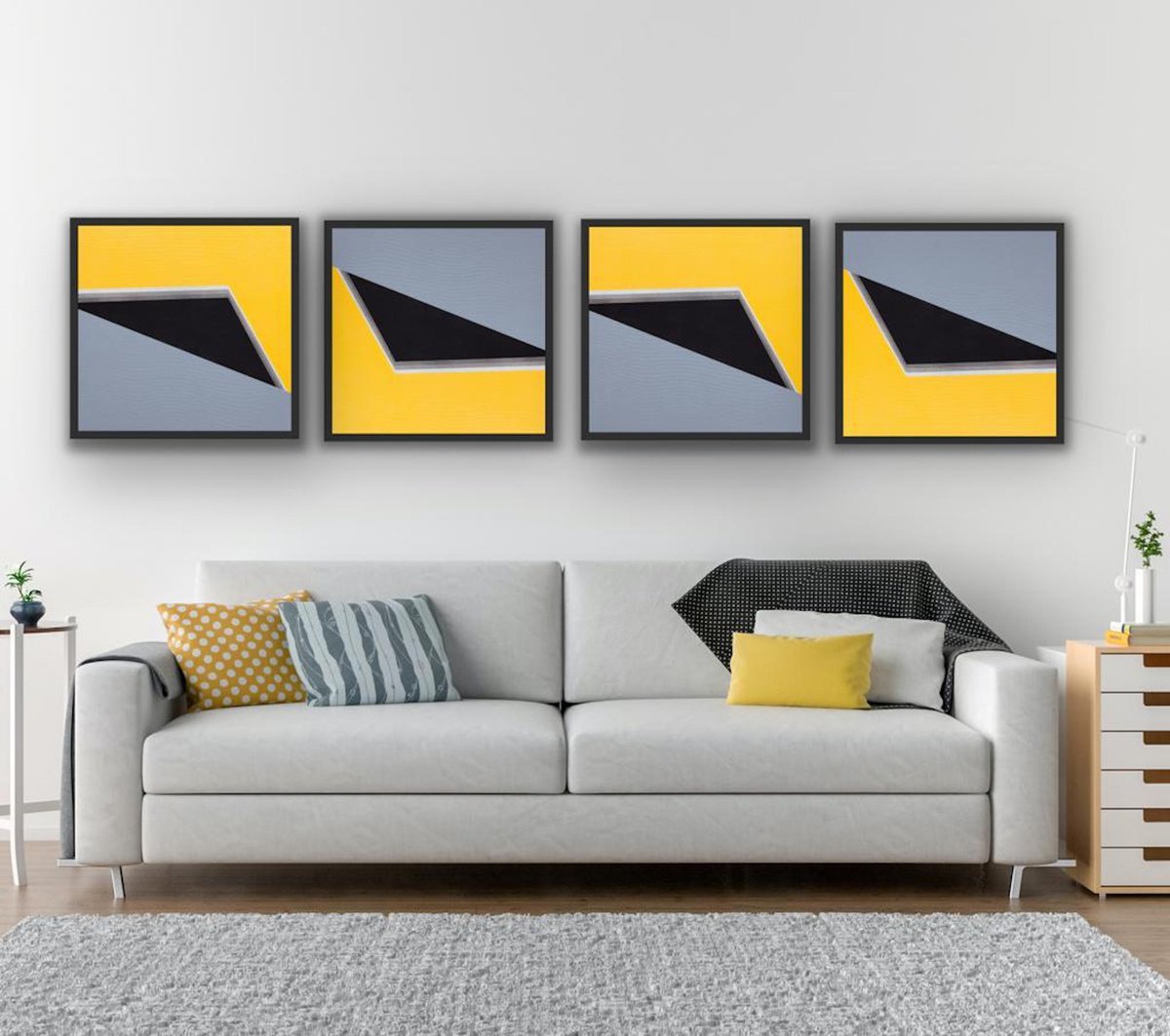 Geometric Abstract Acrylic Painting By Catia Goffinet, 79 X 20, The Beginning 1, Original Artwork