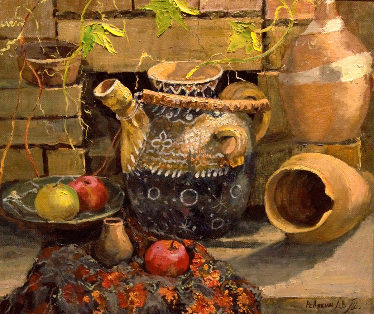 Ceramic jug. Original signed still life by Dmitry Revyakin