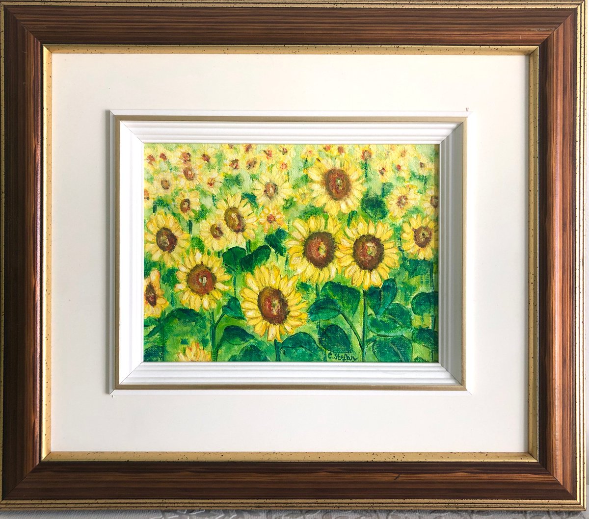 Sunflowers ( Yellow and Green ) - FRAMED by Cristina Stefan